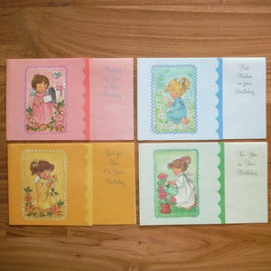 4 tarjetas de cumpleaños vintage con ángeles caprichosos - Linda tarjeta de cumpleaños religiosa vintage con ángeles - Efímera de diario y álbum de recortes de cumpleaños vintage con ángeles
