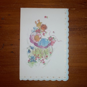 Vintage nouveau bébé carte - carte fantaisiste de félicitations bébé parents des années 1970 - carte bébé garçon fille - félicitations nouveau bébé éphémère