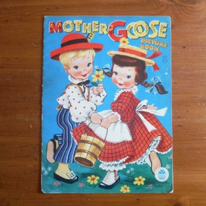 Vintage 1940&#39;s Favorite Rhymes Child&#39;s Book - Best Cute 1948 Mother Goose Book - Shabby Chic Mother Goose Rhymes Nursery Art