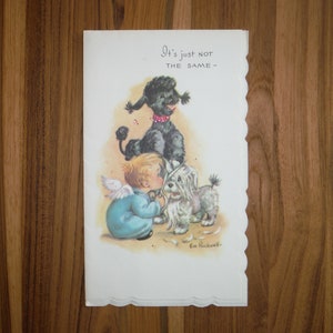 Carte de rétablissement vintage ange lunatique - carte de rétablissement mignon vintage chiot chérubin chien - vintage chérubins joyeux journal scrapbooking éphémères