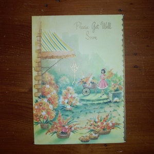 Jolie carte de rétablissement vintage des années 60 - carte de rétablissement florale des années 60 - Jolie fille des années 60 carte de rétablissement - album de souvenirs éphémères de journal un ami se rétablissant des années 60