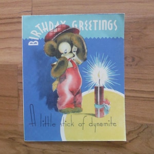 Meilleure carte d'anniversaire ancienne ours en peluche - carte d'anniversaire jeune garçon fille vintage des années 1930 - bâton antique de dynamite anniversaire album éphémères