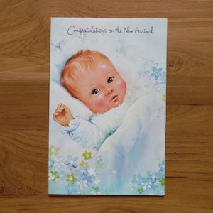 Sweet Vintage New Baby Card - Vintage New Baby Boy Girl Congratulations Card - Retro New Baby Scrapbook Ephemera