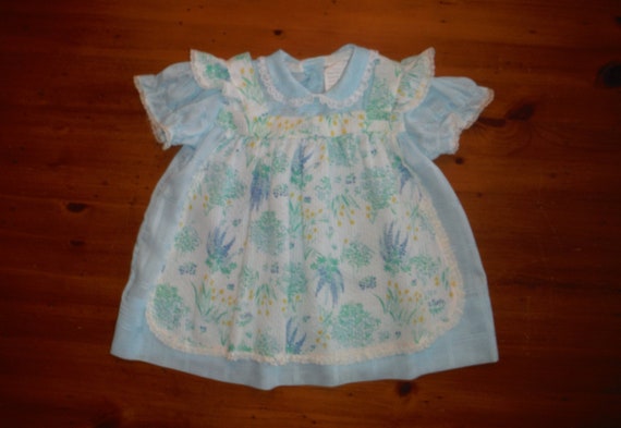Cute Vintage Blue Apron Infant Dress - 1970's Blu… - image 1