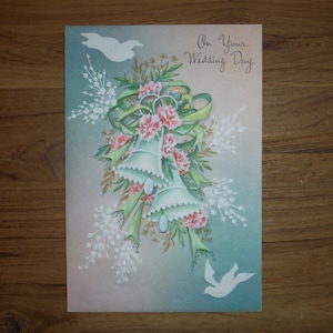 Jolie carte de mariage vintage des années 1960 - carte de voeux vintage cloches de mariage shabby chic - voeux de jour de mariage journal éphémères