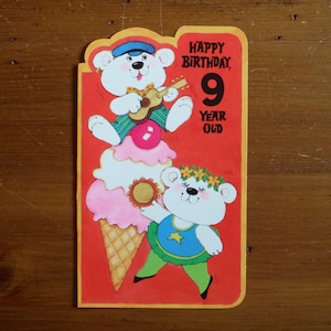 Vintage 9 Year Old Birthday Card - 1970's Ninth Birthday Animals Greeting Card - '70's Nine Birthday Junk Journal Scrapbook Ephemera