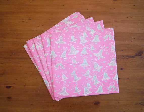 Vintage 1960's Wedding Gift Wrap - '60's Pink Silver Wedding Bells Wrapping Paper - Shabby Chic Wedding Shower Journal Scrap Book Ephemera