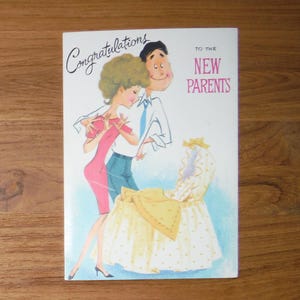 La mejor tarjeta de felicitación de los años 70 para nuevos padres y nuevo bebé - Tarjeta vintage de felicitación de los años 60 para nuevo bebé - Diario de tarjetas divertidas y divertidas para nuevo bebé