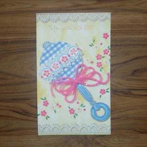 Doux vintage des années 1960 nouveau bébé carte - carte de félicitations scintillantes vintage nouveau bébé - vintage des années 60 nouveau bébé garçon fille scrapbooking éphémères