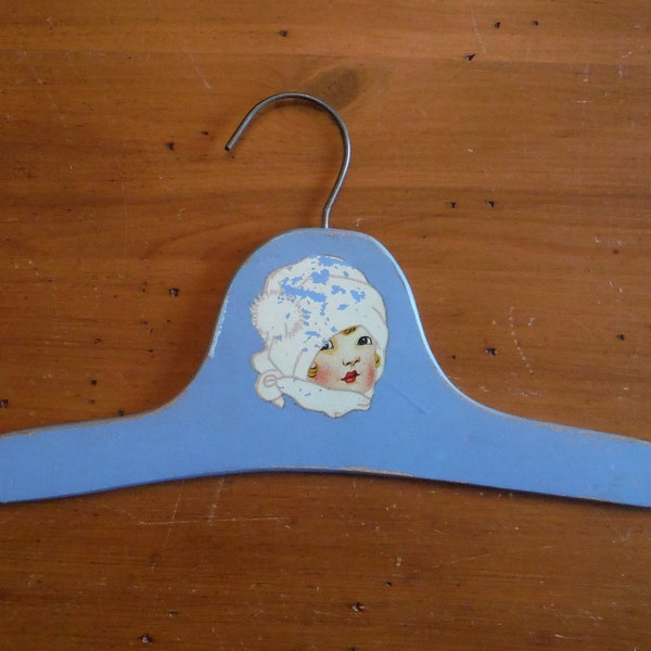 Vintage 1950's Child's Wooden Clothing Hanger - Vintage Girl Winter Decal Wood Clothing Hanger - '50's Nursery Bedroom Shabby Chic Decor
