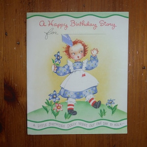 Best Vintage 1930's Birthday Story Card - Vintage Girl Puppy Dog Kitty Cat Birthday Card  - '30's Birthday Card Junk Journal Ephemera