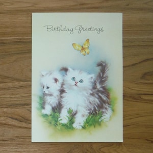Cute Vintage Kittens Birthday Card - Mod 1970&#39;s Kitten Cat Birthday Greeting Card - &#39;70&#39;s Birthday Scrapbook Junk Journal Ephemera
