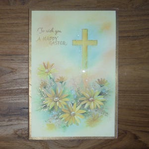 Carte de Joyeuses Pâques vintage des années 60 - carte de Pâques religieuse vintage - carte de Pâques antique - éphémères de scrapbooking de Pâques vintage des années 60