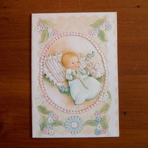 Niedliche Vintage Baby Karte - 1970's New Baby Karte - '70's New Baby Boy Girl Karte - Herzlichen Glückwunsch Eltern Shabby Chic Baby Karte Ephemera