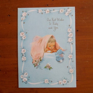 Lieve vintage nieuwe babykaart - vintage nieuwe aankomst babyjongen meisje gefeliciteerd kaart - shabby chic nieuwe baby-ephemera