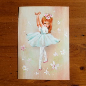 Cute 1970's Vintage Birthday Ballet Card - '70's Girl's Ballerina Birthday Card - Ballet Dancer Dancing Birthday Ephemera