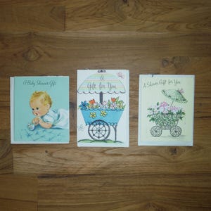 3 tarjetas de baby shower vintage de los años 40 y 60 - Tarjetas de baby shower vintage estilo shabby chic para baby shower de niña y niño, tarjetas de despedida de soltera, álbumes de recortes, efímeras