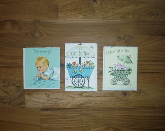 3 vintage douchekaarten jaren 1940-1960 - vintage shabby chic nieuwe baby meisje jongen douche bruids douche kaarten plakboek kortstondige
