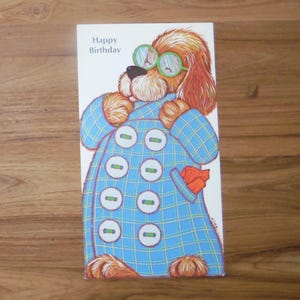 Linda tarjeta de cumpleaños con monedas antiguas - Tarjeta bancaria de cumpleaños para niño con cachorro antiguo - Tarjeta de cumpleaños con monedas antiguas - Diario basura efímera
