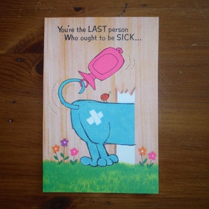 Lustige Vintage 1970er Get Well Karte - 70er Jahre Humor Welpe Hund Get Well Wishes Karte - Mid Century Retro Humor Krankheit Get Well Grußkarte