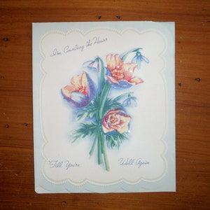 Wunderschöne Vintage 1940er Genesungskarte - 40er Jahre Genesungskarte Blumenblumen - Vintage Bessere Gesundheit Wünsche Gruß Junk Journal Ephemera