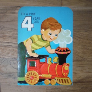 Best Vintage 1960's Fourth Birthday Card - Vintage 4 Year Old Boy Toy Train Birthday Greeting Card - '60's Birthday Scrap Book Ephemera
