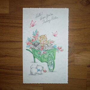 Best Vintage 1960's Get Well Card - '60's Shabby Chic Kittens Cats Get Well Card - '60's Get Well Junk Journal Paper Ephemera
