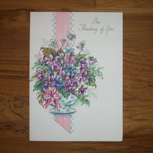 Tarjeta de felicitación con el mensaje "Pensando en ti" de estilo shabby chic de los años 60, tarjeta de felicitación religiosa "Simplemente porque sí", tarjeta de felicitación para un buen amigo de los años 60, efímera de diario basura