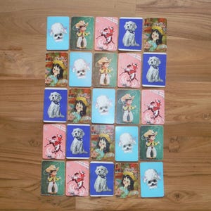 Pequeno lote de cartas de baralho vintage sortidas - etiquetas de presente de diário vintage, cartas de troca, cartão de baralho, cachorrinho, cowboy, menina bonita, itens efêmeros