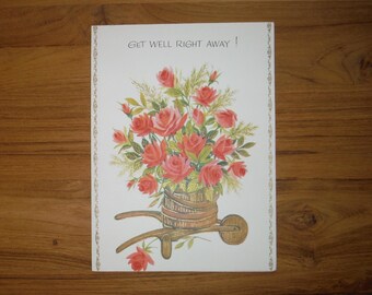 Vintage 1970's Retro Get Well Card - Vintage Get Well Wishes Floral Flowers Card - '70's Get Well Vintage Greeting Card Ephemera