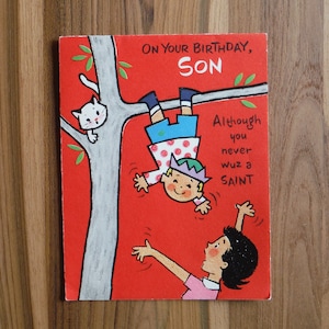 Melhor cartão de aniversário vintage de 1960, cartão de feliz aniversário de filho retrô dos anos 60, cartão de aniversário de filho, livro de sucata de papel, coisas efêmeras
