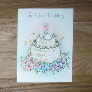 Mod Vintage 1970&#39;s Wedding Card - &#39;70&#39;s Retro Wedding Cake Small Greeting Card - Mid Century Wedding Junk Journal Scrapbook Ephemera