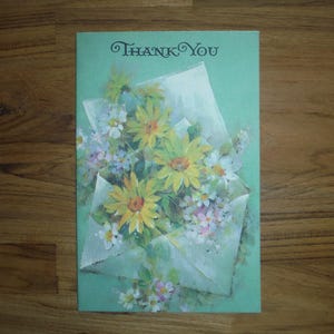 Bonita tarjeta de agradecimiento vintage - Tarjeta floral de agradecimiento de los años 70 - Efímera de diario de álbum de recortes de agradecimiento caprichosa de los años 70