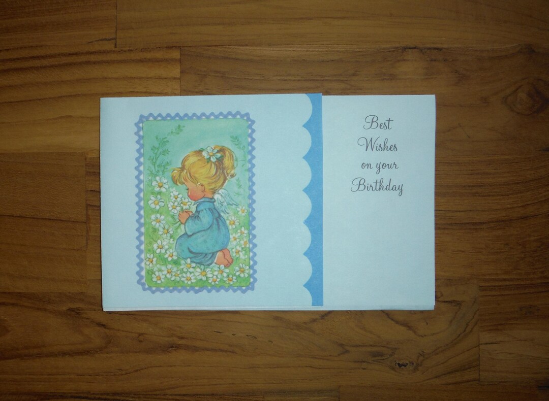 Cute Vintage 1970's Happy Birthday Girl Card - '70's Angel Girl Garden ...