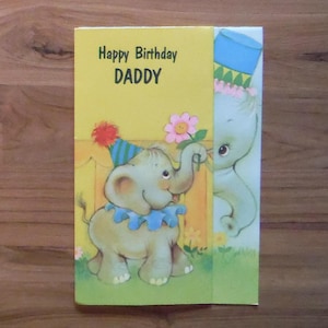 Niedliche Vintage Daddy Geburtstagskarte - 1970er Jahre Happy Birthday Daddy Elefant Karte - '70's Best Daddy Cute Birthday Journal Scrapbook Ephemera