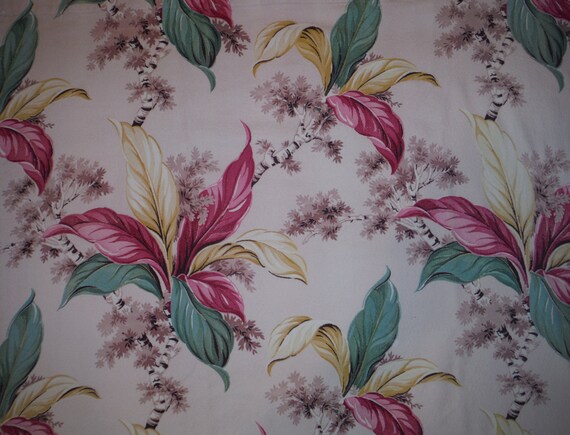 Vintage 1950 S Tropical Barkcloth Drapery Panel Etsy
