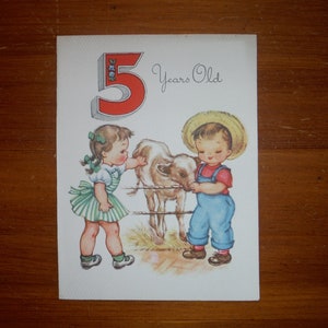 vintage 1950's Fifth Birthday Card - '50's Five Year Boy Girl Pop-Up Happy Birthday Card - vintage Five Years Junk Journal Ephemera