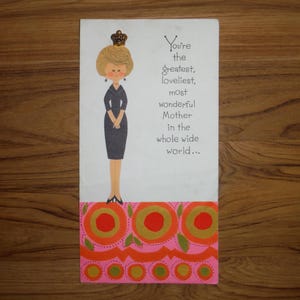 Melhor cartão de aniversário vintage mod para mãe - Cartão de aniversário retrô kitsch para mãe dos anos 1970 - Cartão de aniversário efêmero para a melhor mãe do mundo de meados do século