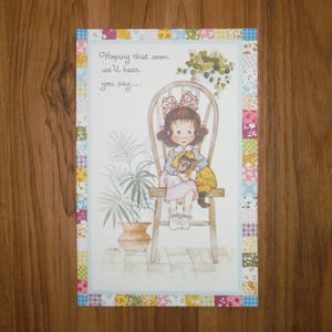 Vintage Whimsical Get Well Card - Vintage Get Well Wishes Card - &#39;70&#39;s Girl Kitten Cat Get Well Greeting Card Junk Journal Ephemera