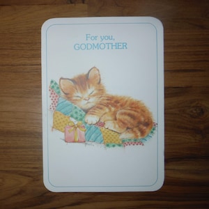 Cartão de feliz aniversário para madrinha vintage - Cartão de aniversário para madrinha vintage gatinho gatinho - Cartão de aniversário para madrinha vintage menino menina