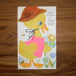 Vintage 1970er Jahre Fine Boy Birthday Card - '70's Cute Entlein Kleiner Junge Geburtstagskarte - Boy Girl Junk Journal Geburtstag Ephemera