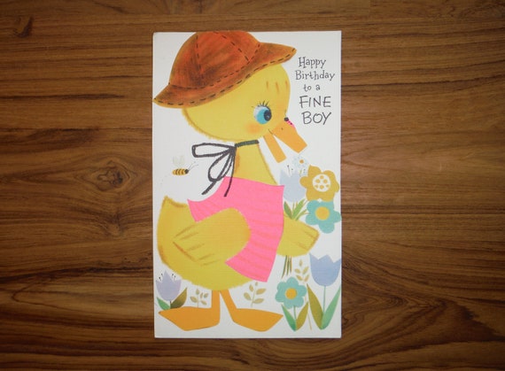 Vintage 1970's Fine Boy BirthdayCard - '70's Cute Duckling Little Boy Birthday Card - Boy Girl Junk Journal Birthday Ephemera