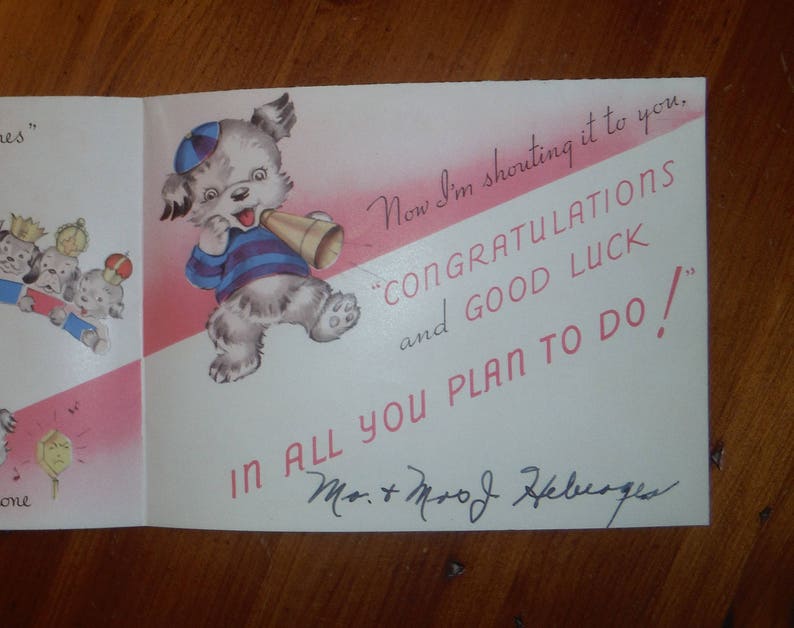 Vintage 1940/'s Graduation Card Vintage School Graduation Card /'40/'s Best Congratulations Congrats Graduate Graduations Puppy Dog Card