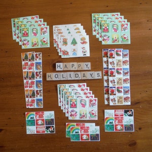 Lote de selos de papel gomado de Natal vintage - adesivos gomados de papel vintage anjos Papai Noel velas enfeites sinos adesivos lote de Natal