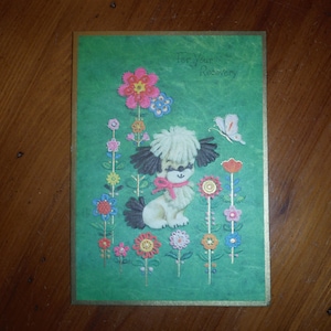 Vintage 1960's Get Well Karte - 60er Jahre Prägeprägte Welpe Hund Für Deine Genesung Karte - 60er Jahre Gute Besserung Junk Journal Scrapbook Ephemera