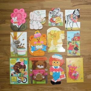 Lot de 12 cartes d'anniversaire d'enfant vintage - vintage des années 1950 - cartes de voeux d'anniversaire des années 1970 - vintage joyeux anniversaire Scrapbook Journal éphémère