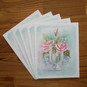 5 jolies cartes de correspondance florales vintage - roses roses des années 1960 - cartes de voeux vierges vintage des années 1960 - album éphémère de scrapbooking floral vintage