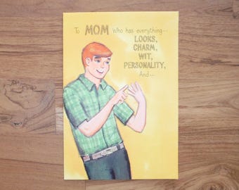 Best Retro Vintage Mother's Day Card - 1960's Kitschy Mommy Day Card - '60's Happy Mother's Day Card from Son Card Scrapbook Ephemera