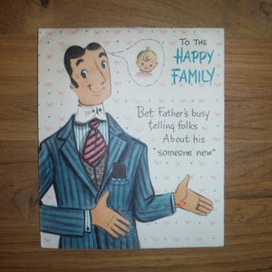 La mejor tarjeta de felicitación de la década de 1950 para un nuevo bebé: tarjeta vintage de felicitación de un nuevo bebé de los años 50: efímera inusual y rara de los años 50