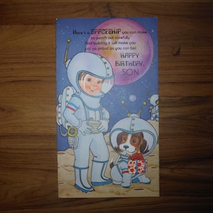 Niedliche Vintage Sohn Geburtstagskarte - Vintage Sohn Alles Gute zum Geburtstag Astronaut Raumschiff Malkarte - Sohn Welpe Geburtstag Journal Ephemera
